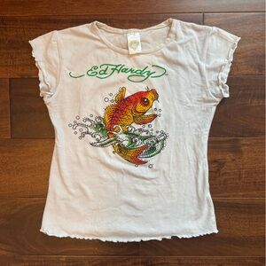 Ed Hardy y2k vibrant fish baby tee - size XS